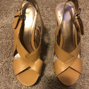 Beige BCBGMAXAZRIA Wedge Sandals